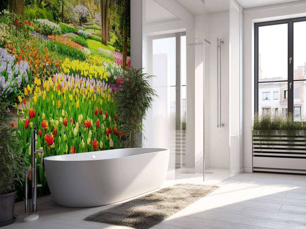 Tulpencreaties in een park