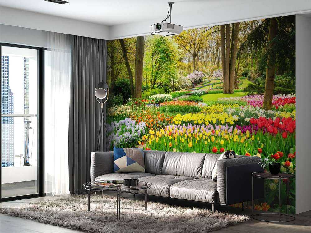 Tulpencreaties in een park