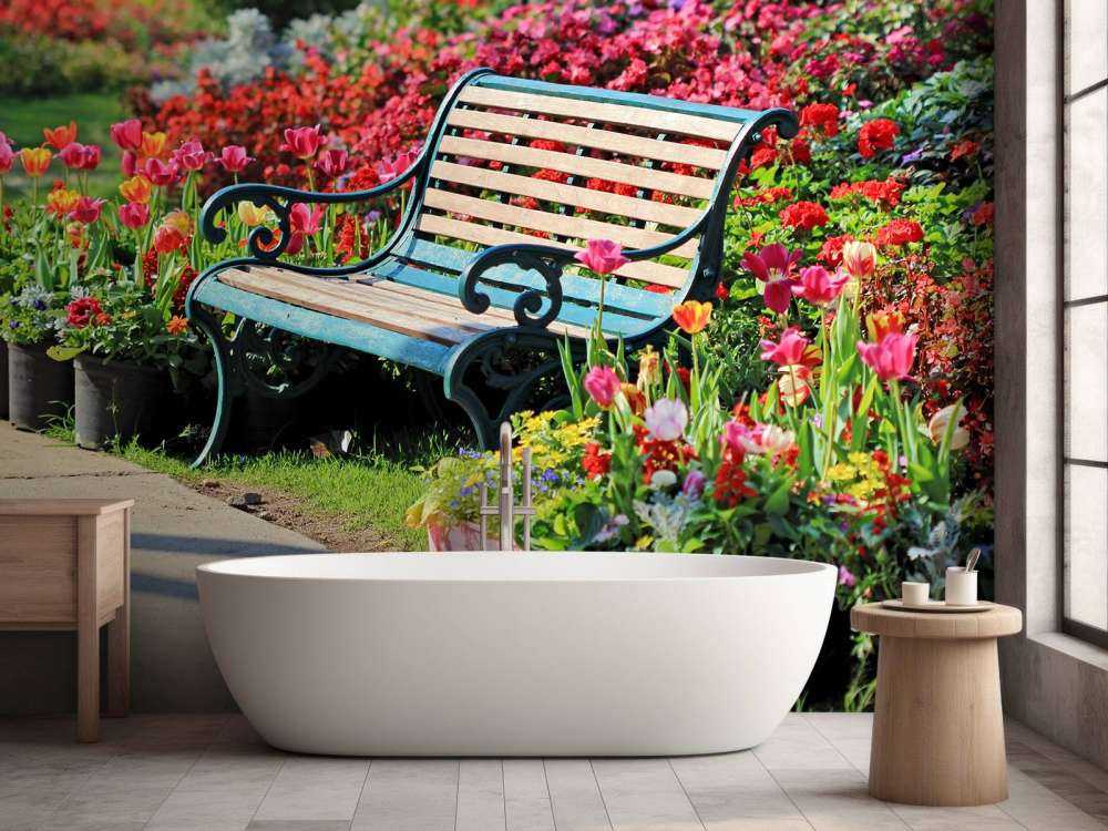 Park met kleurrijke tulpen