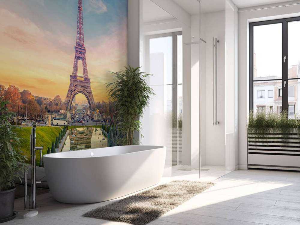 Verlichte Eiffeltoren bij zonsondergang