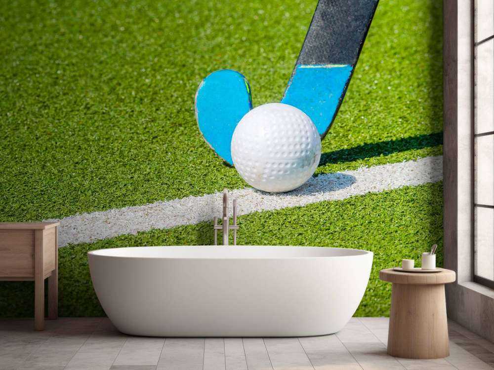 Hockeystick met bal close-up