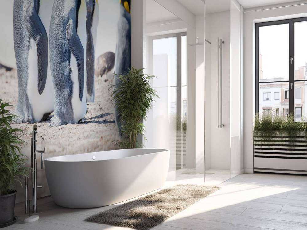 Vier pinguïns verkennen de Noordpool