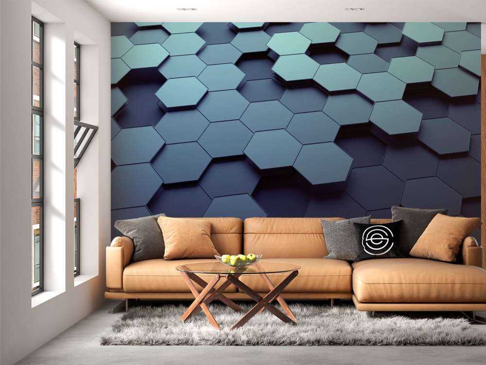 3D weergave van blauwe zeshoeken