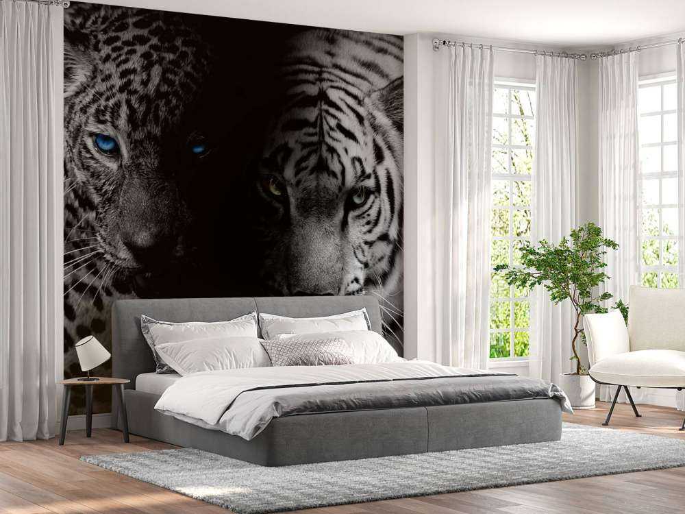 Tijger en luipaard in zwart-wit