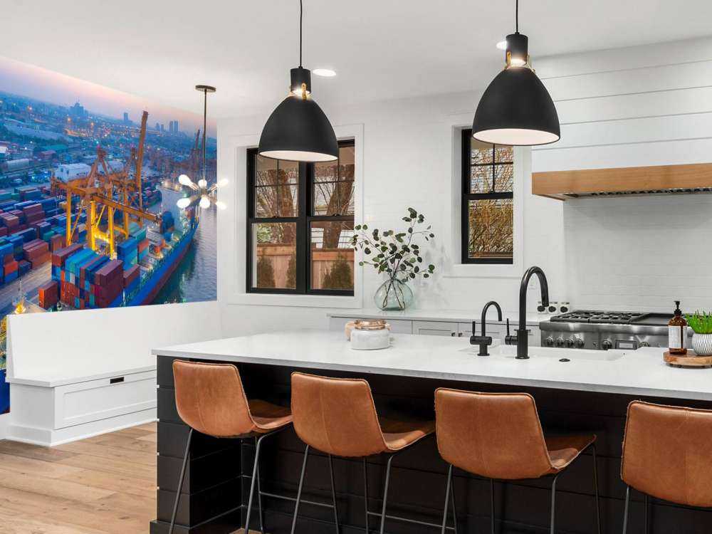 Luchtfoto van een containerschip in de haven