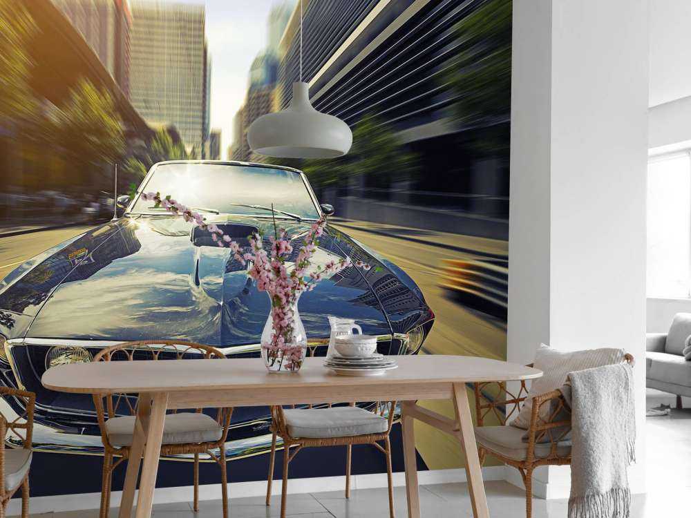 Donkerblauwe Amerikaanse muscle car