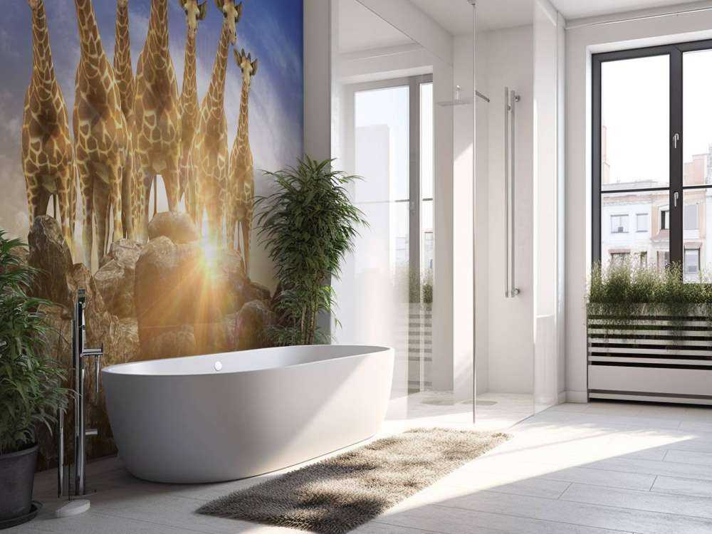 Giraffen bij zonsondergang