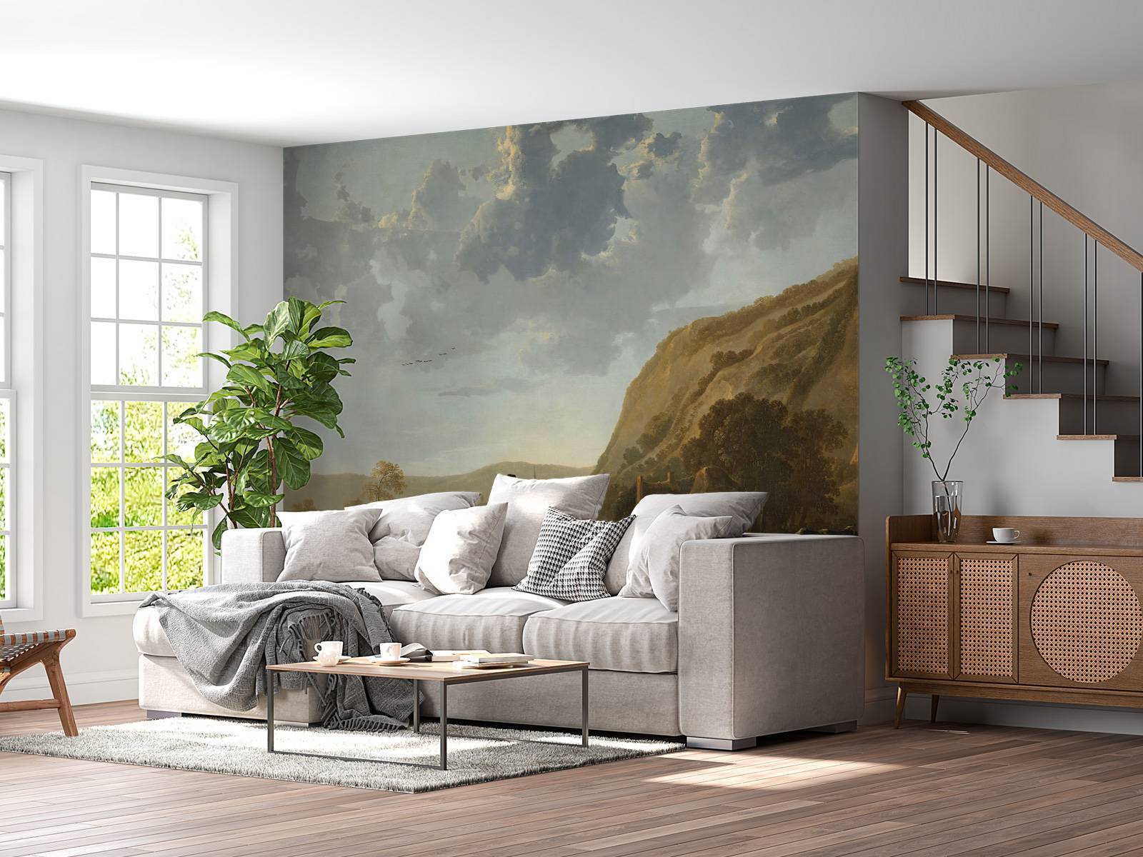 Rivierlandschap met ruiters