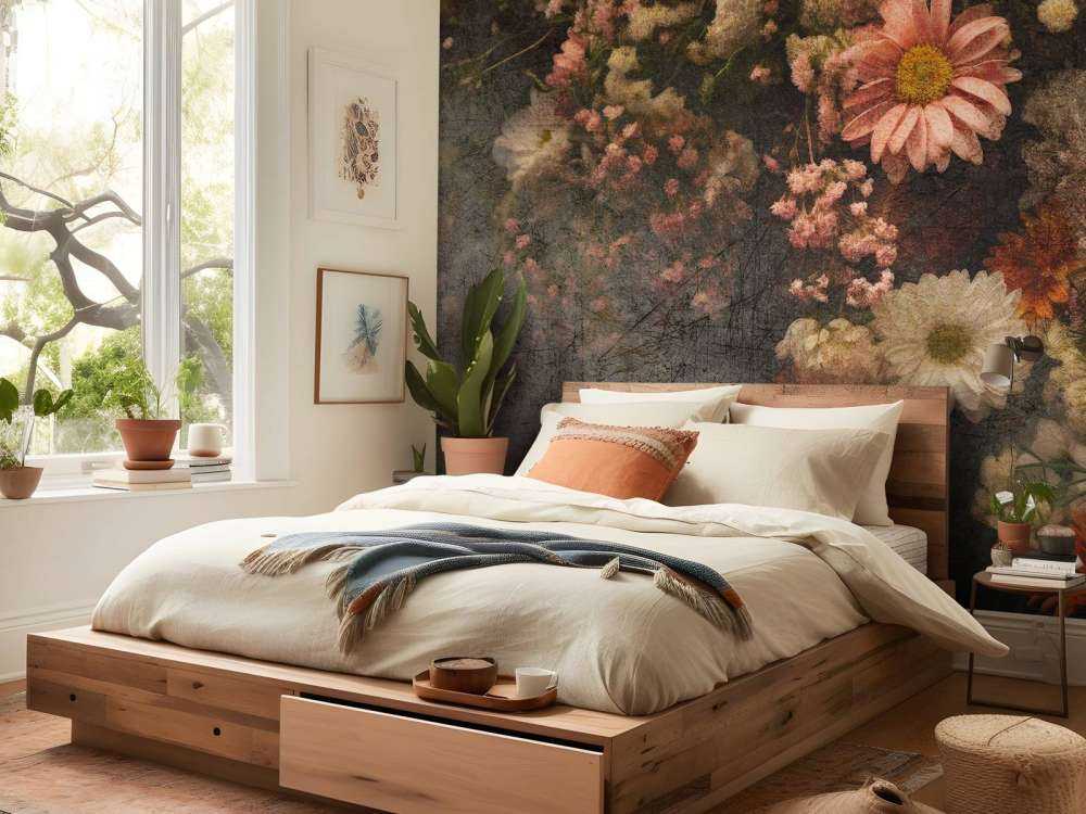 Bloemenveld in verouderde olieverf