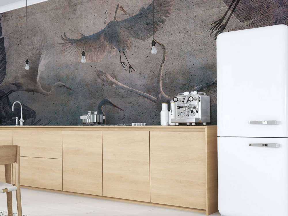 Vliegende reigers in schemerblauw