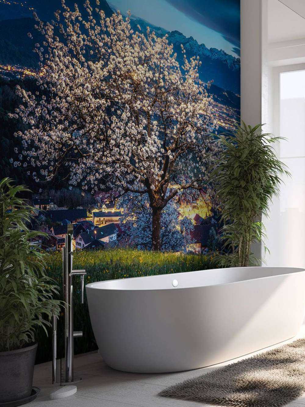 Bloesemboom bij nachtelijk licht