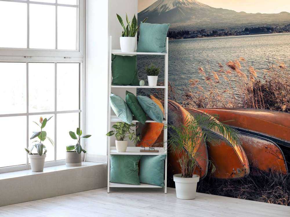 Rustige oever aan Fuji meer