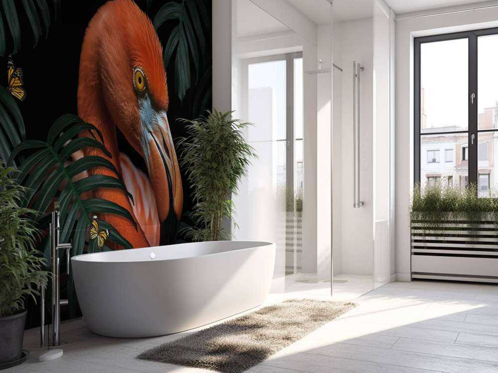 Flamingo tussen tropisch groen