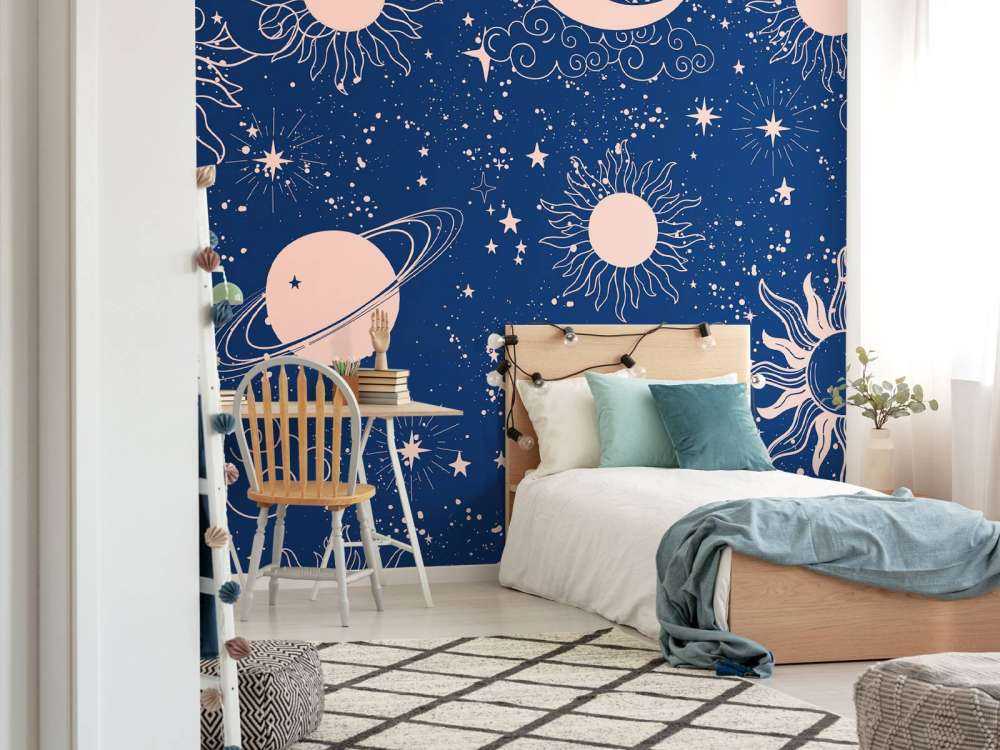 Nachtelijke zon en maanhemel