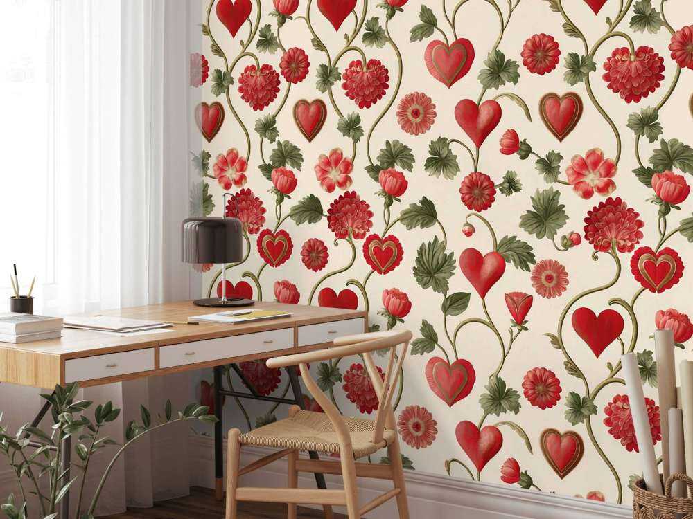 Romantische hartjes en bloemenranken