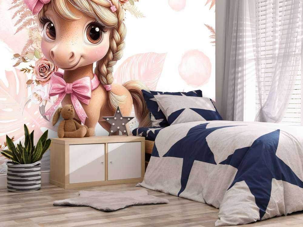 Elegante pony met roze strik