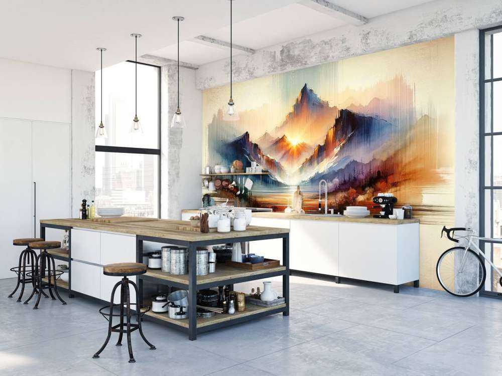 Watercolor Abstract Mountains Landscape