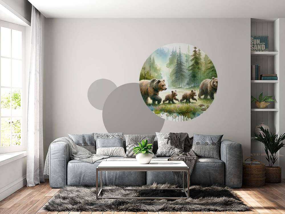 Watercolor Bear Family In The Forest