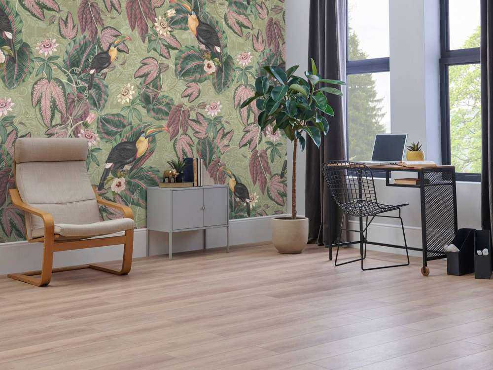 Tropische Jungle vogels & Toekans - salie groen