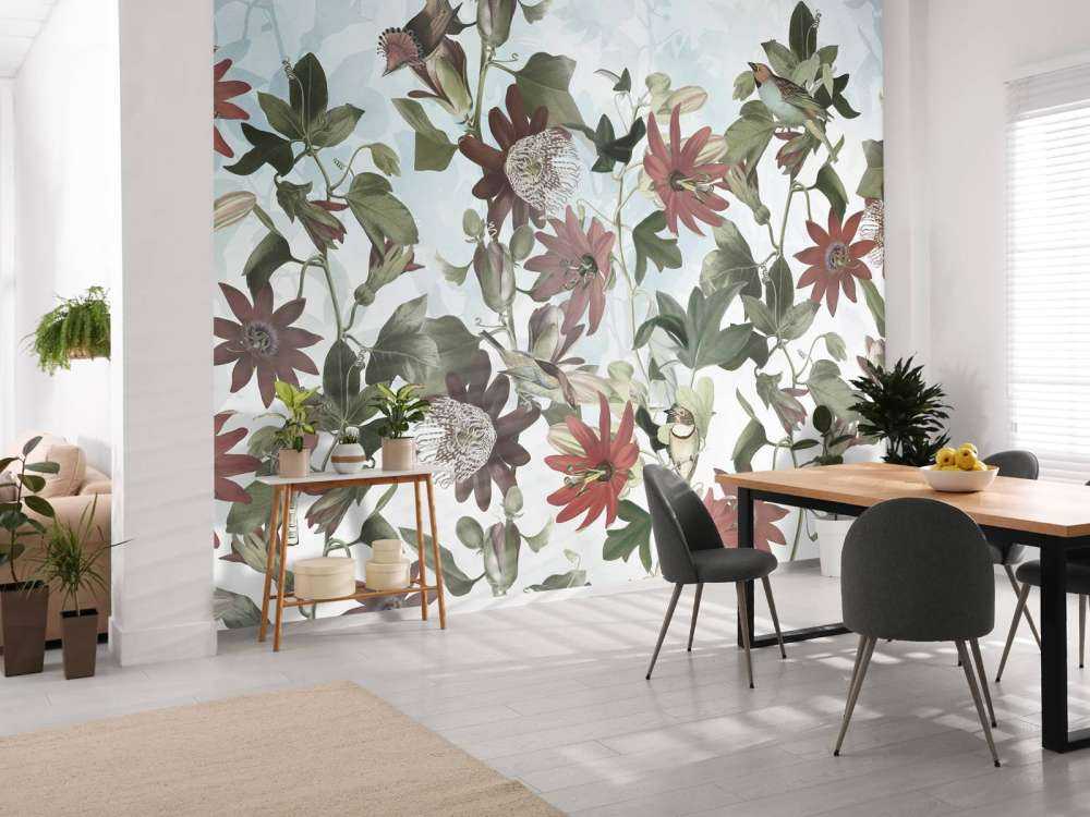 Seven Birds in Enchanted Foliage - Soft Blue