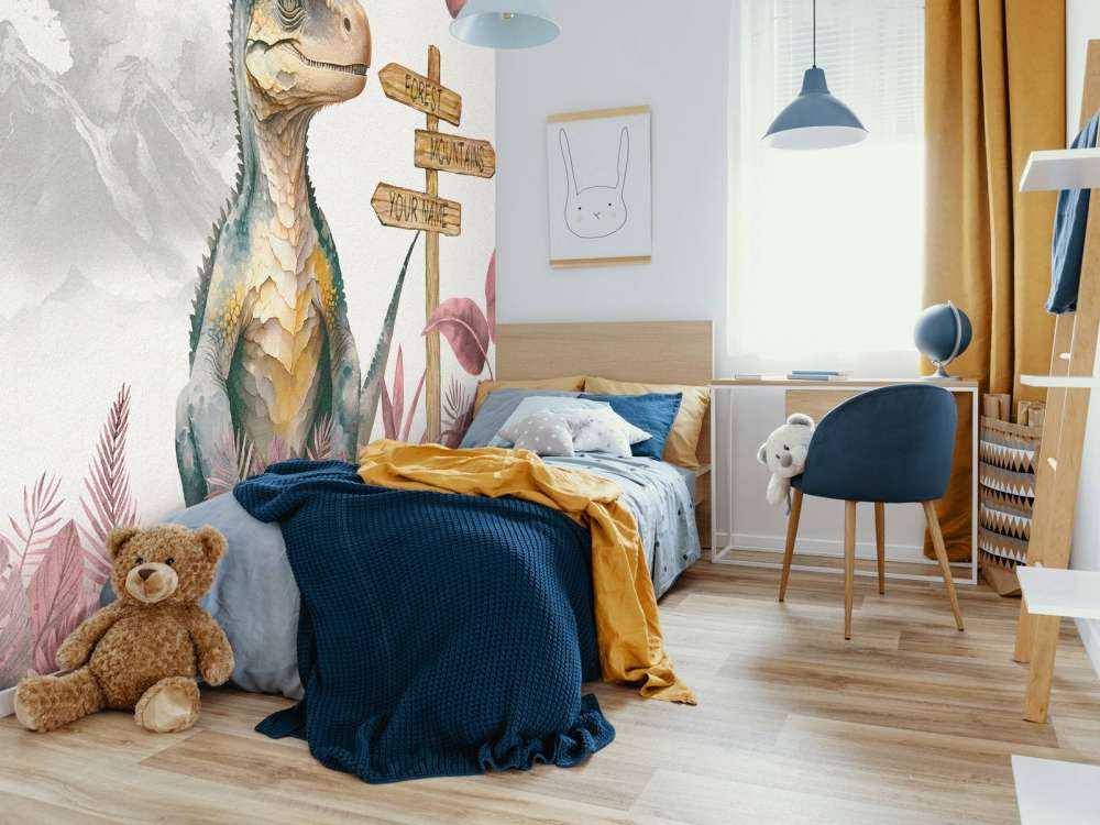 Baby velociraptor in de jungle roze