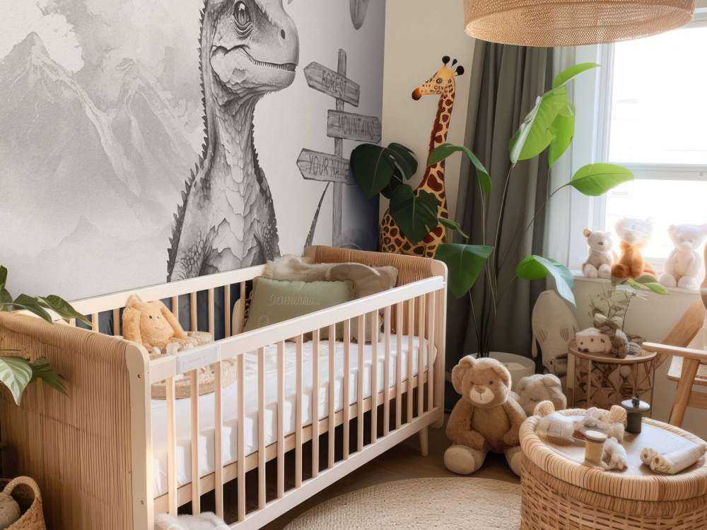 Baby velociraptor in de jungle beige