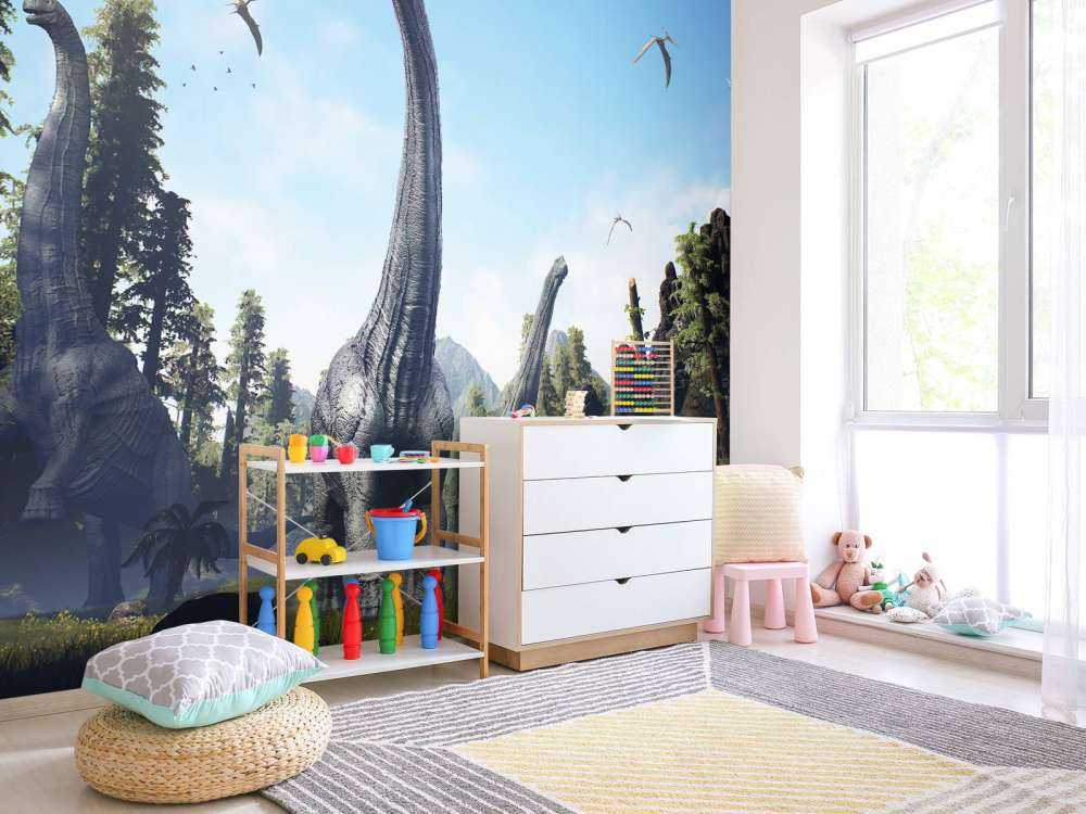 Alamosaurus groep lopen door een vallei