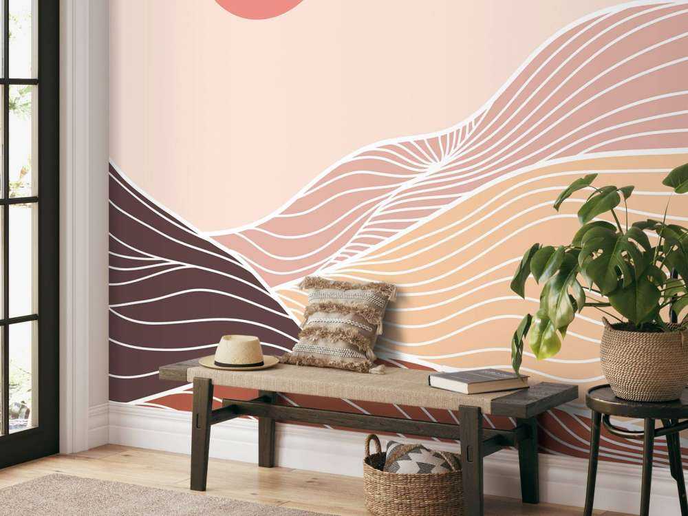 Lineart bergen met de zon