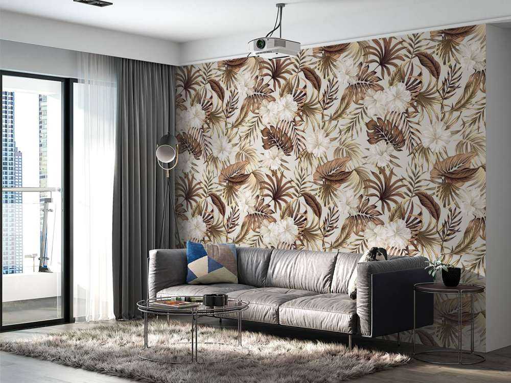 Tropische bloemen, beige