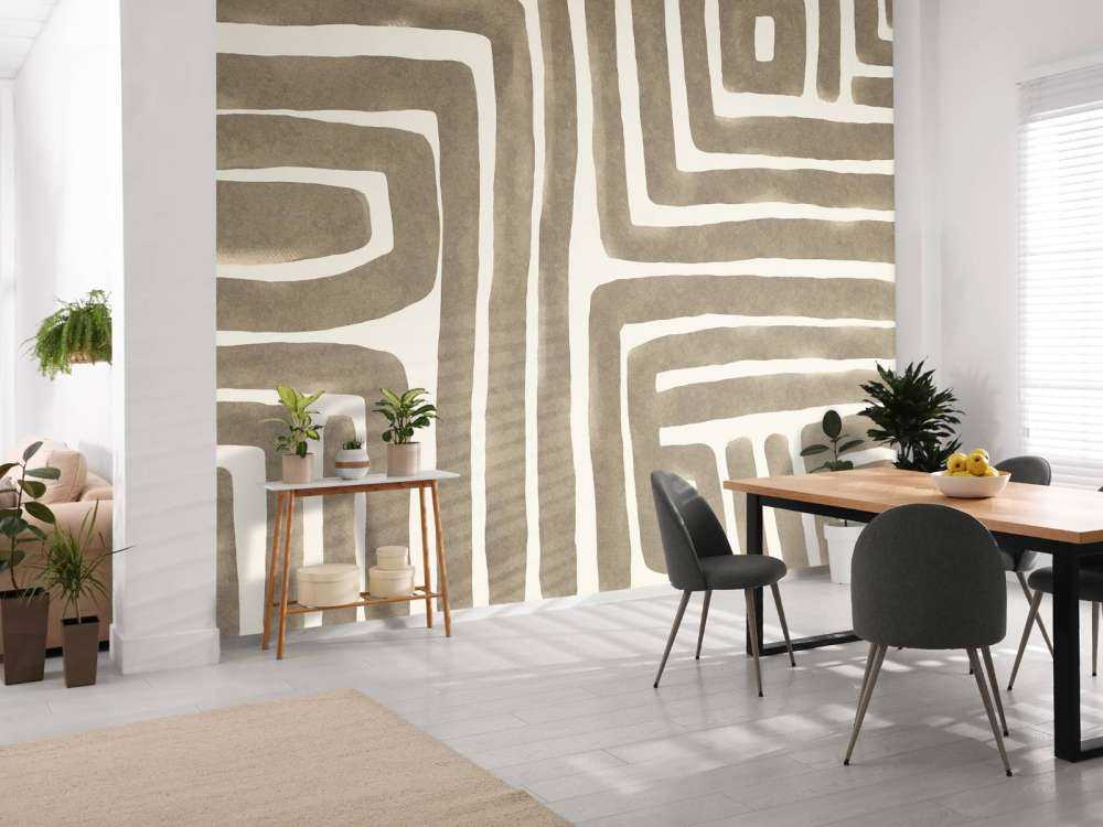 Abstract maze art beige