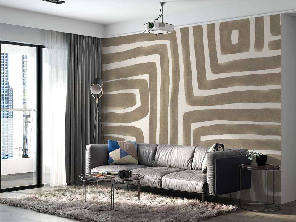Abstract maze art beige