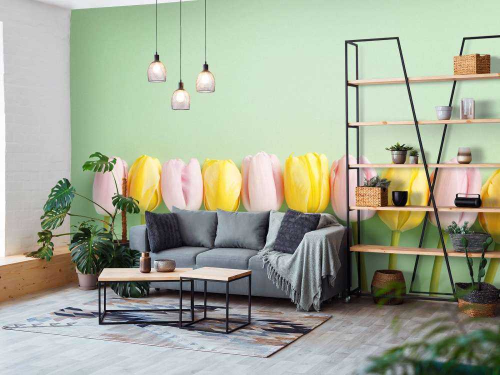 Kleine tulpen op mintgroen