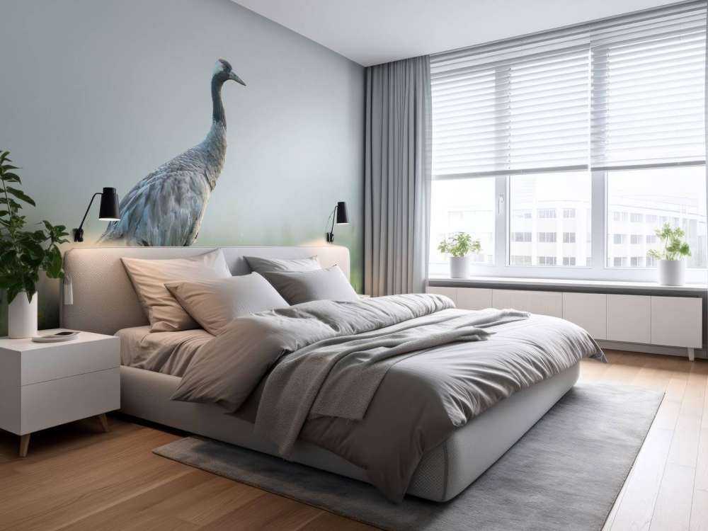 Kraanvogel in de ochtendmist