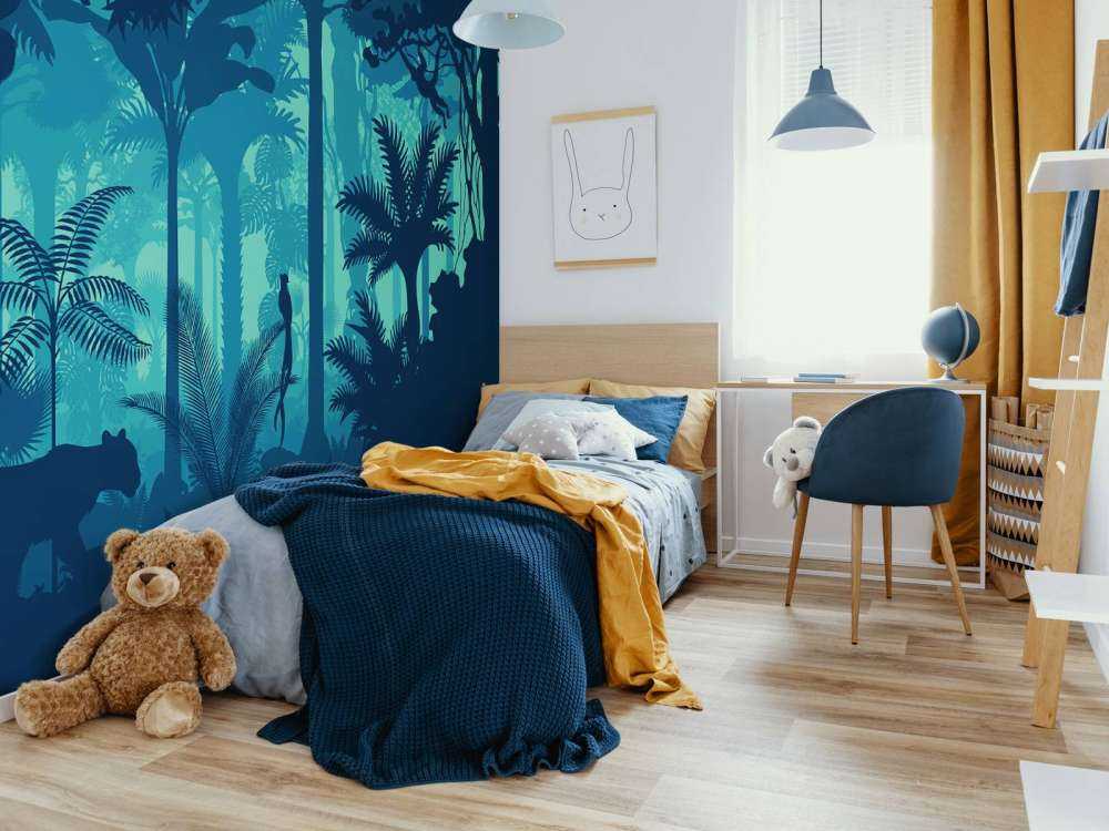 Blauwe jungle silhouetten