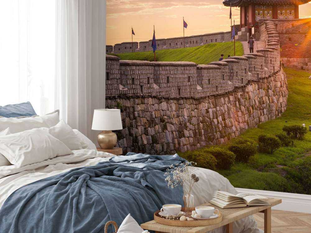 Hwaseong-vesting bij zonsondergang