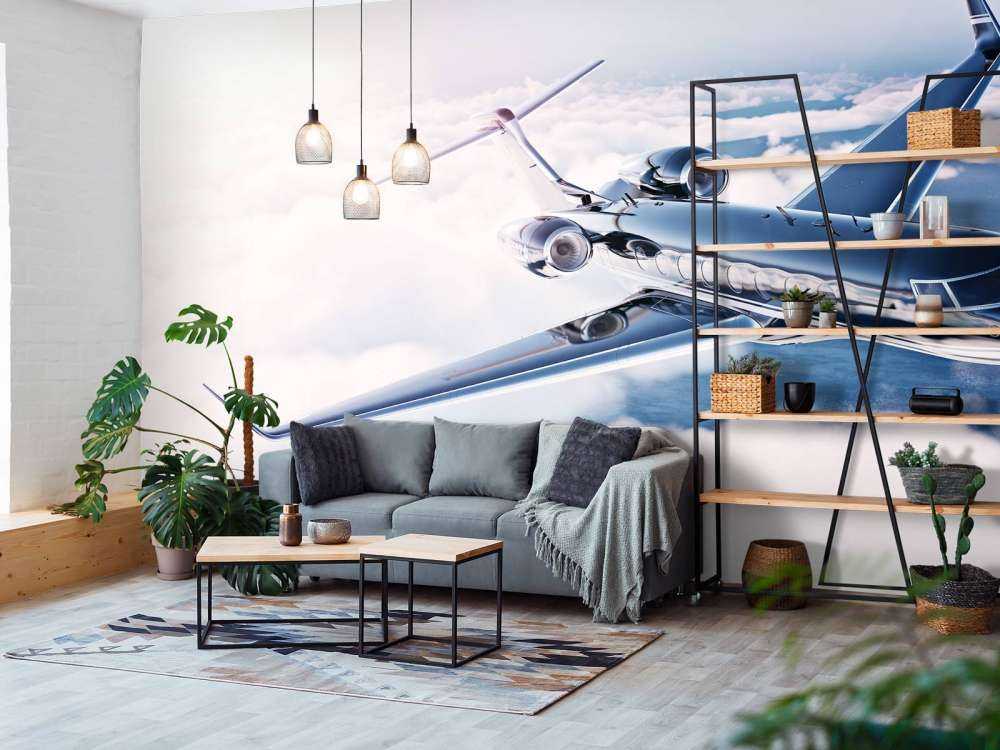 Zwarte privéjet in de wolken