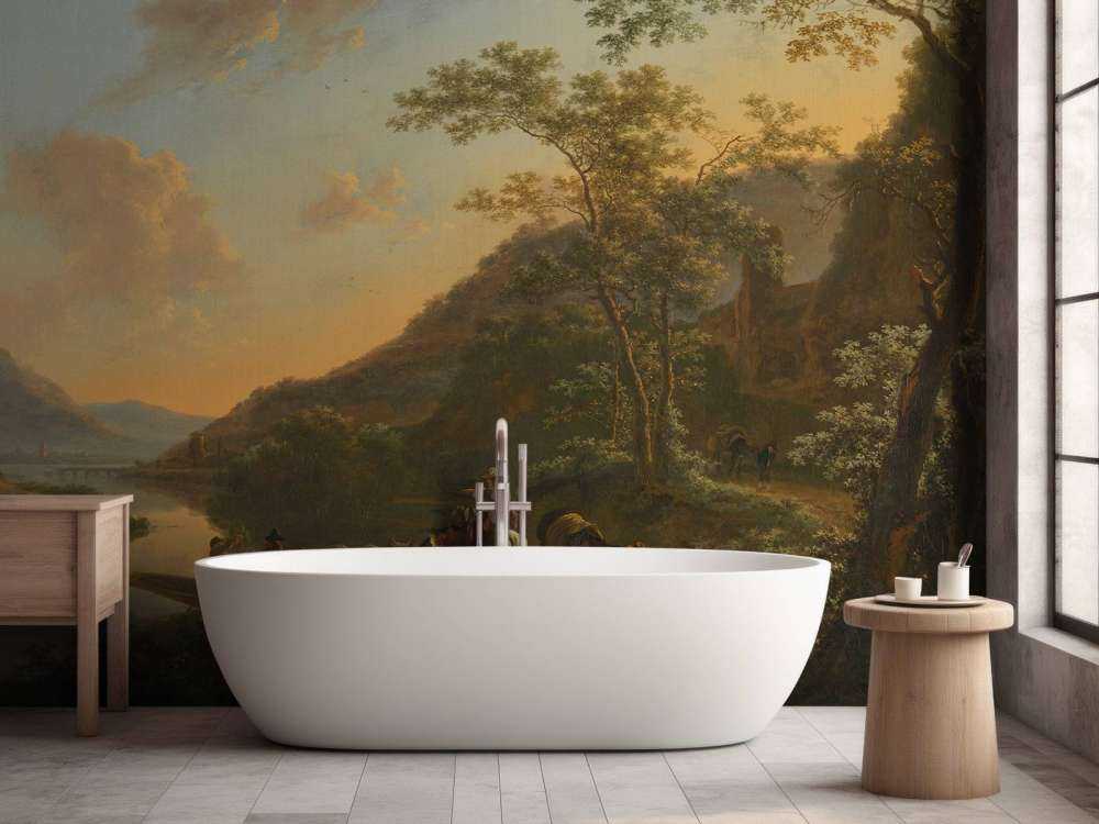 Italiaans landschap met overzetveer