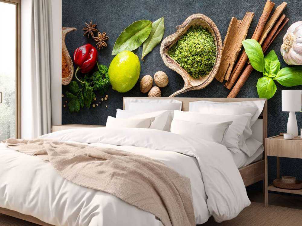 Kruiden en specerijen met een donkere achtergrond