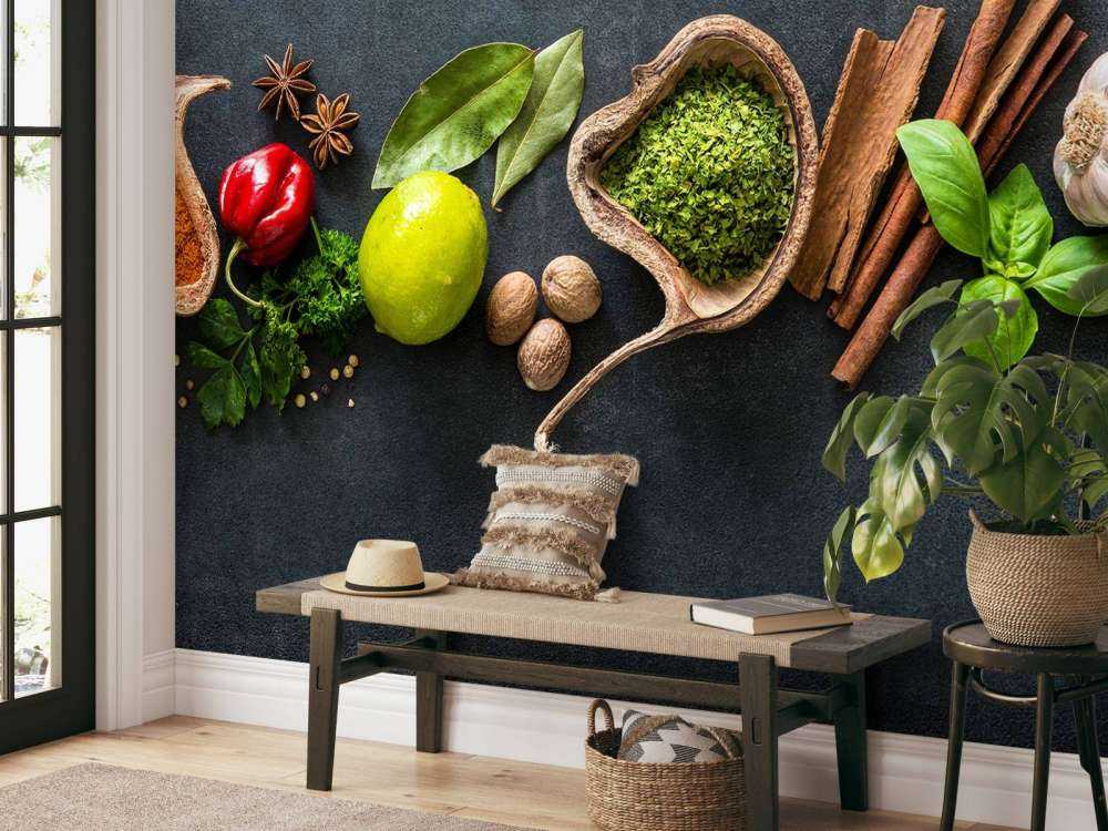 Kruiden en specerijen met een donkere achtergrond