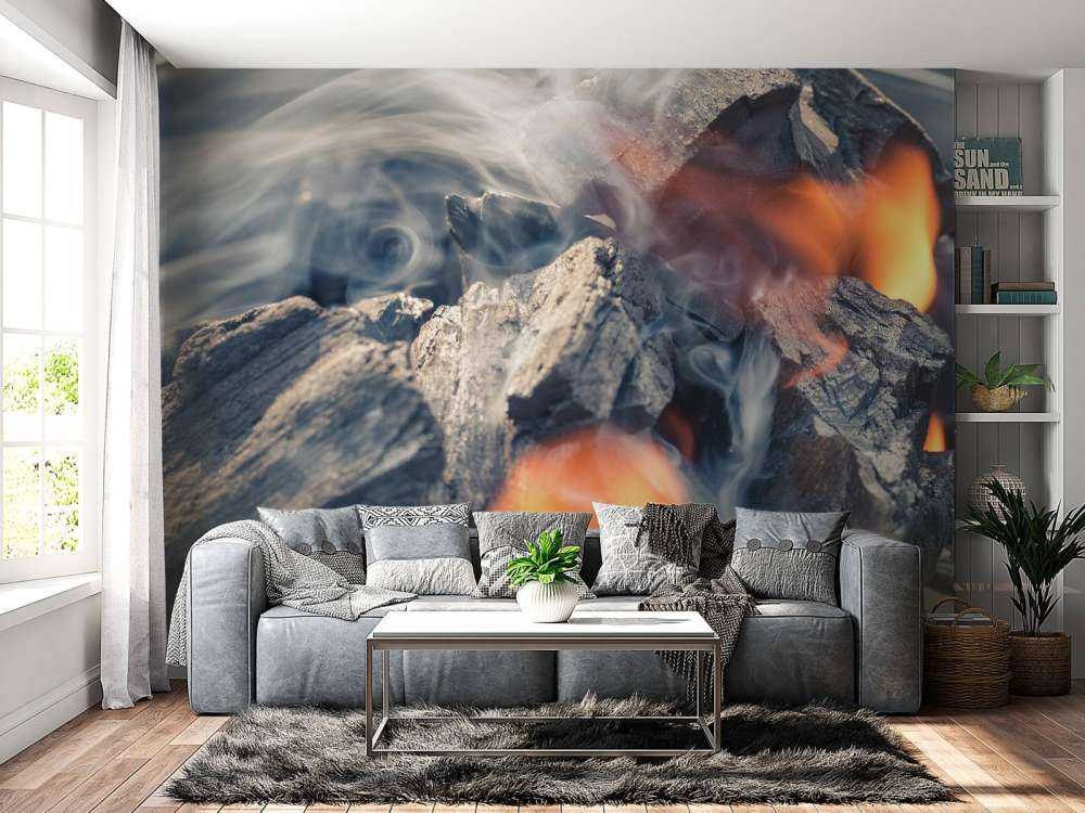 Brandend houtskool close-up