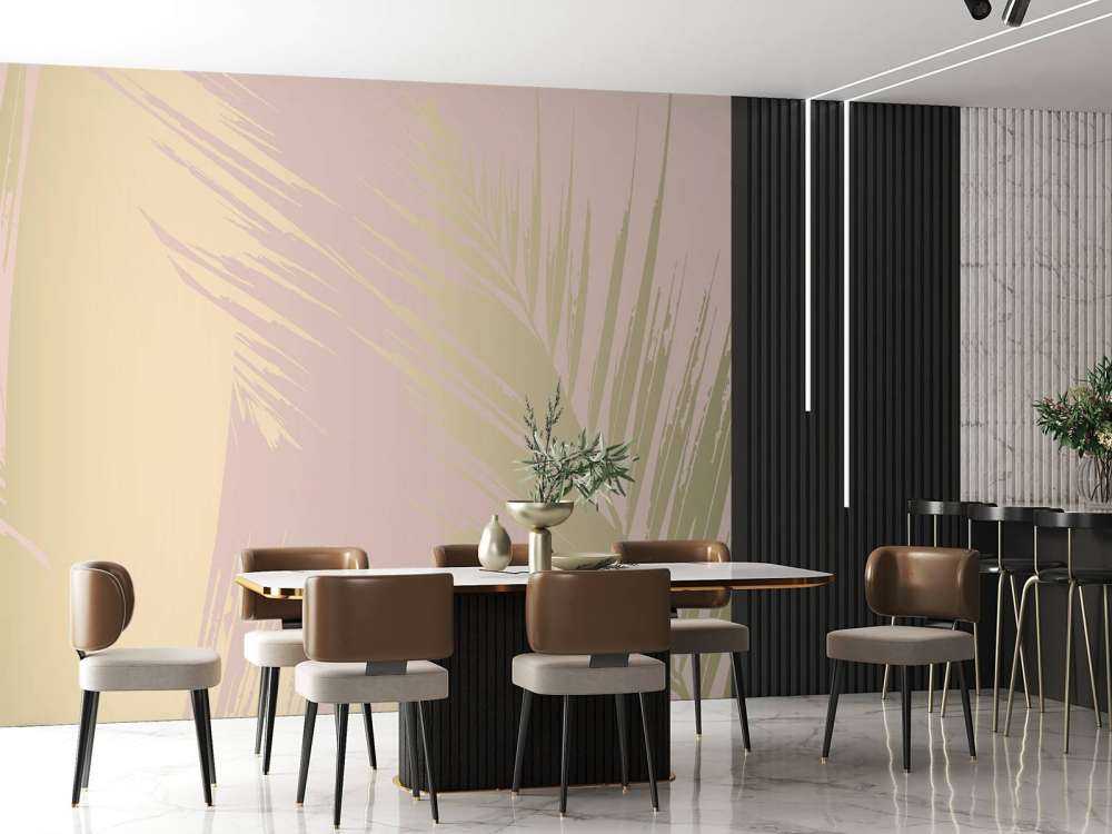 Gouden palmbladeren met een roze achtergrond