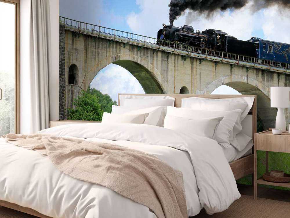 Stoomtrein op een viaduct