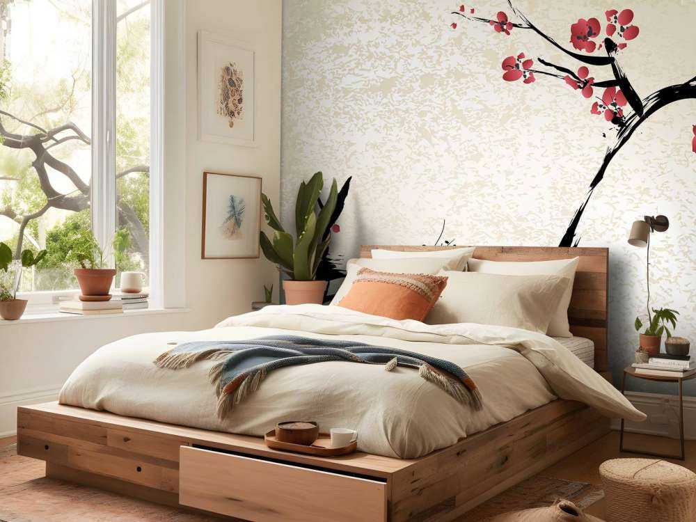 Kersenbloesem inkt schilderij