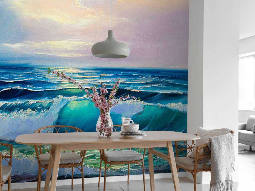 Olieverfschilderij van een heldere zee