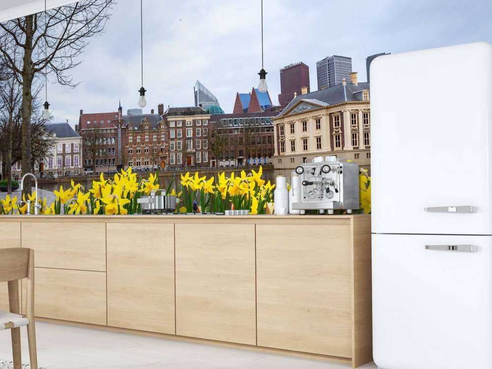 Den Haag met bloemen op de voorgrond