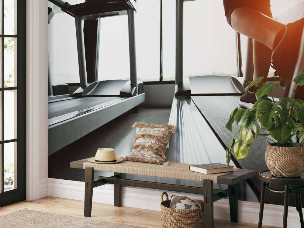 Loopbanden met zonlicht erop