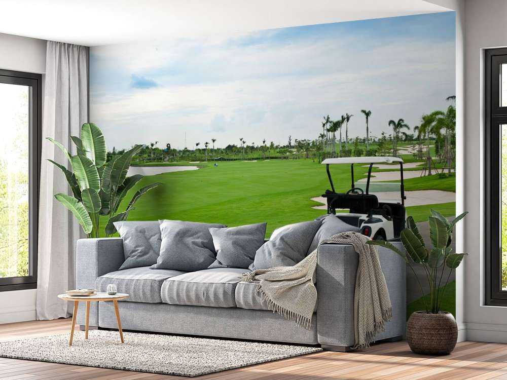 Golfbaan met een golfwagen