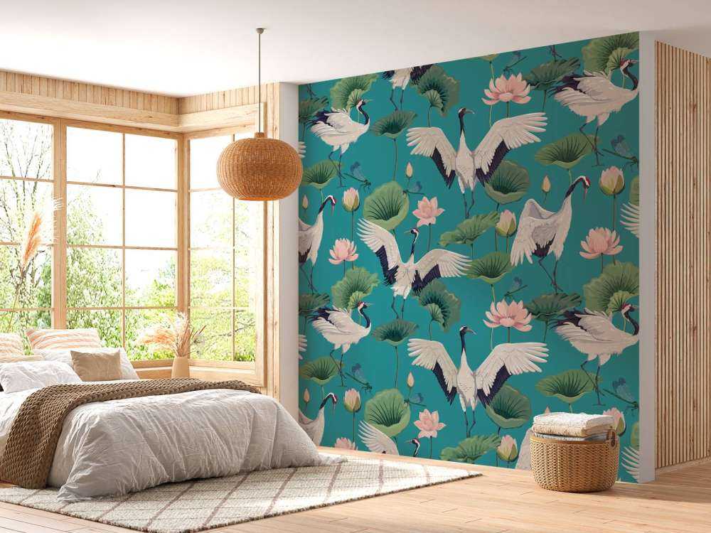 Witte kraanvogels, donkerblauw