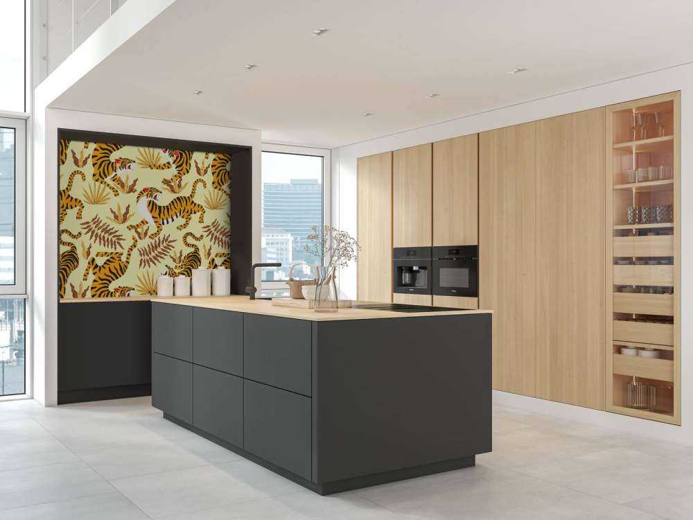 Tijger met bladeren print