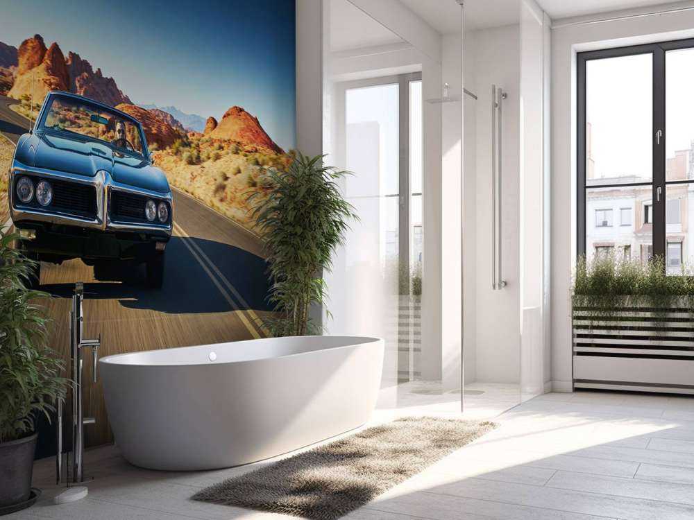 Muscle car in een Amerikaans landschap